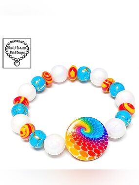 Handmade Groovy Tie Dye Tidal Wave Beaded Bracelet